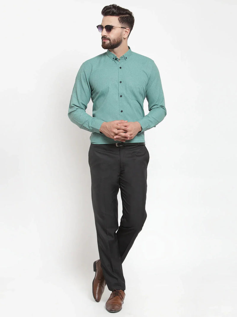 Jainish Green Men's Cotton Solid Button Down Formal Shirts ( SF 734Green )