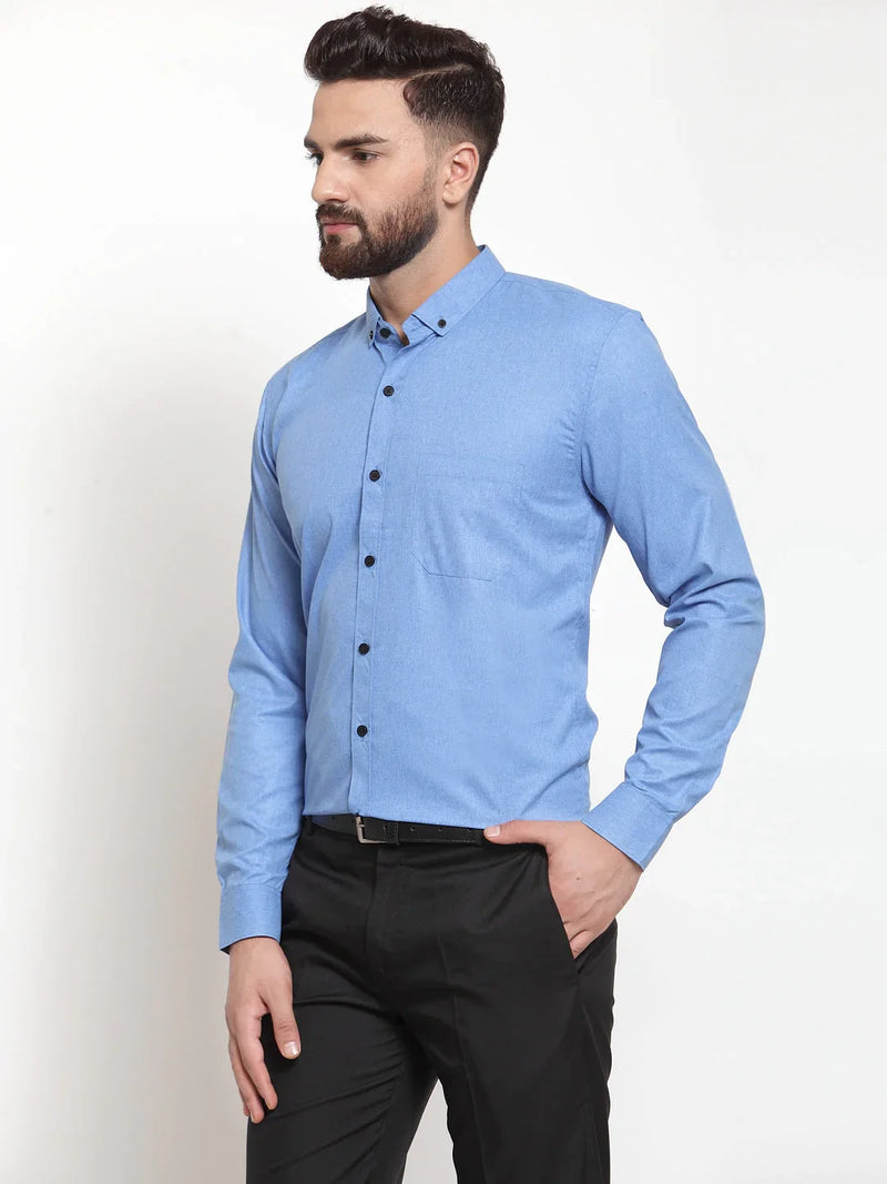 Jainish Blue Men's Cotton Solid Button Down Formal Shirts ( SF 734Light-Blue )