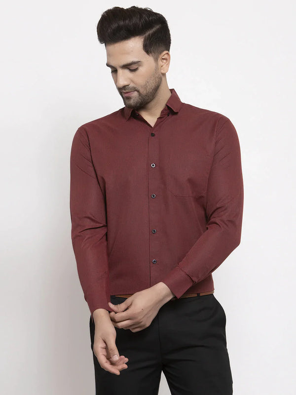 Jainish Maroon Men's Cotton Solid Button Down Formal Shirts ( SF 734Maroon )