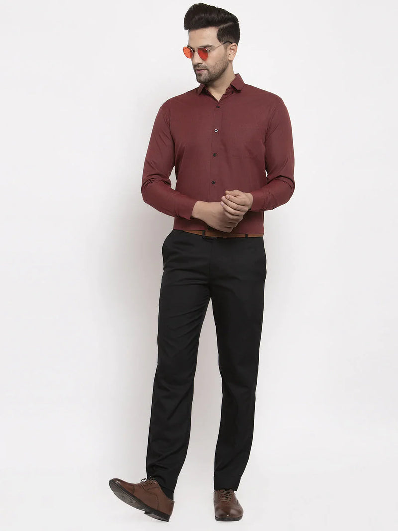 Jainish Maroon Men's Cotton Solid Button Down Formal Shirts ( SF 734Maroon )