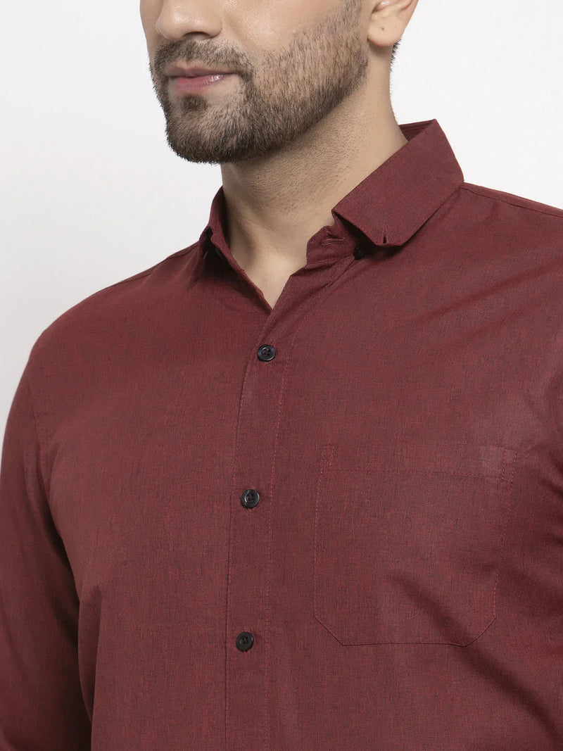 Jainish Maroon Men's Cotton Solid Button Down Formal Shirts ( SF 734Maroon )