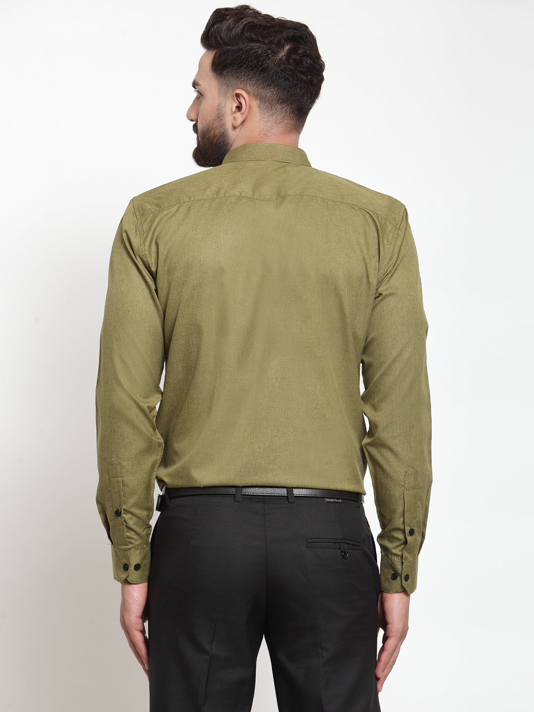 Indian Needle Olive Men's Cotton Solid Button Down Formal Shirts