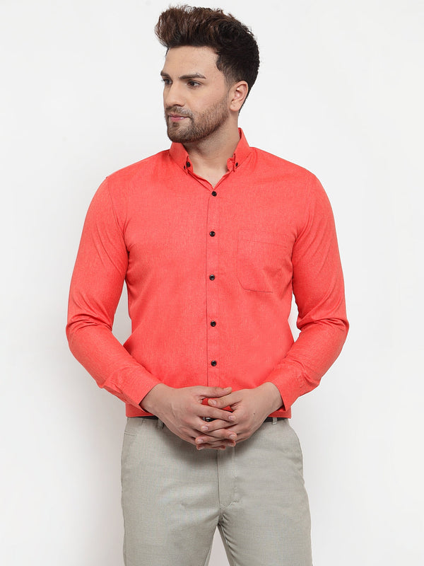 Indian Needle Orange Men's Cotton Solid Button Down Formal Shirts