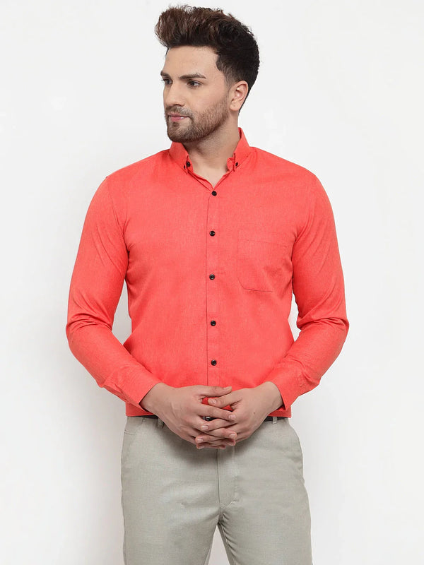 Jainish Orange Men's Cotton Solid Button Down Formal Shirts ( SF 734Orange )