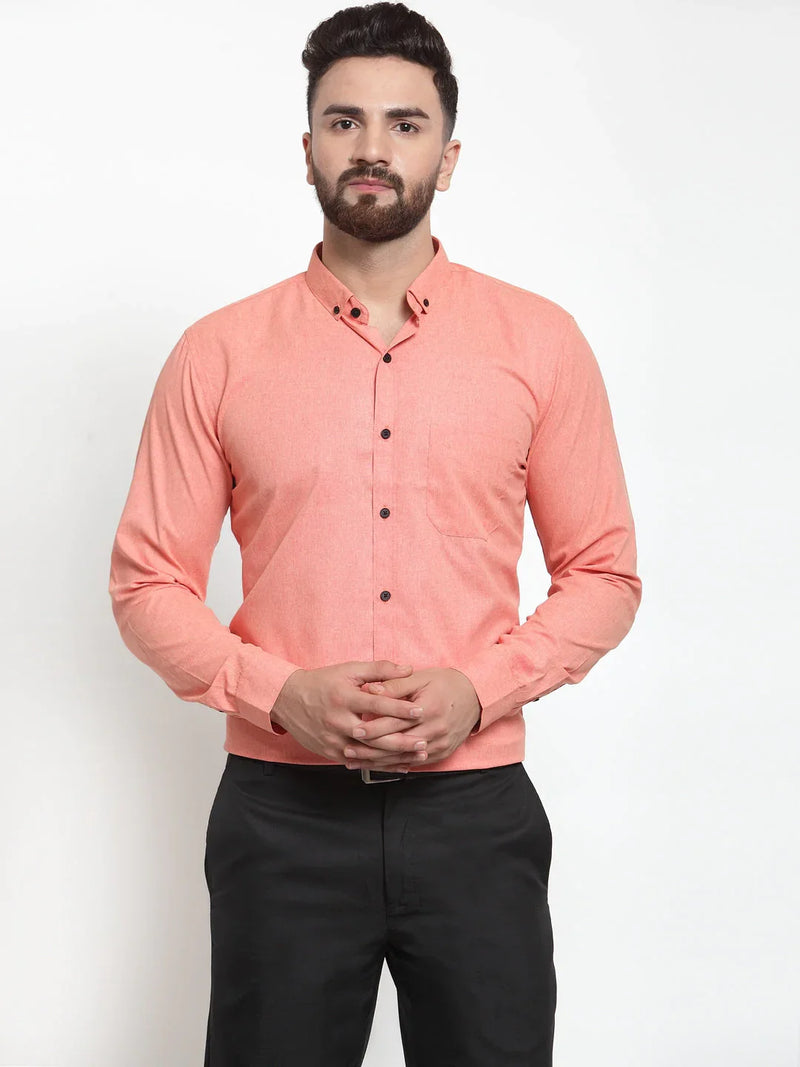 Jainish Peach Men's Cotton Solid Button Down Formal Shirts ( SF 734Peach )