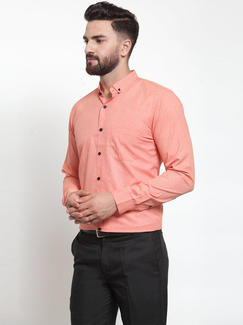 Indian Needle Peach Men's Cotton Solid Button Down Formal Shirts