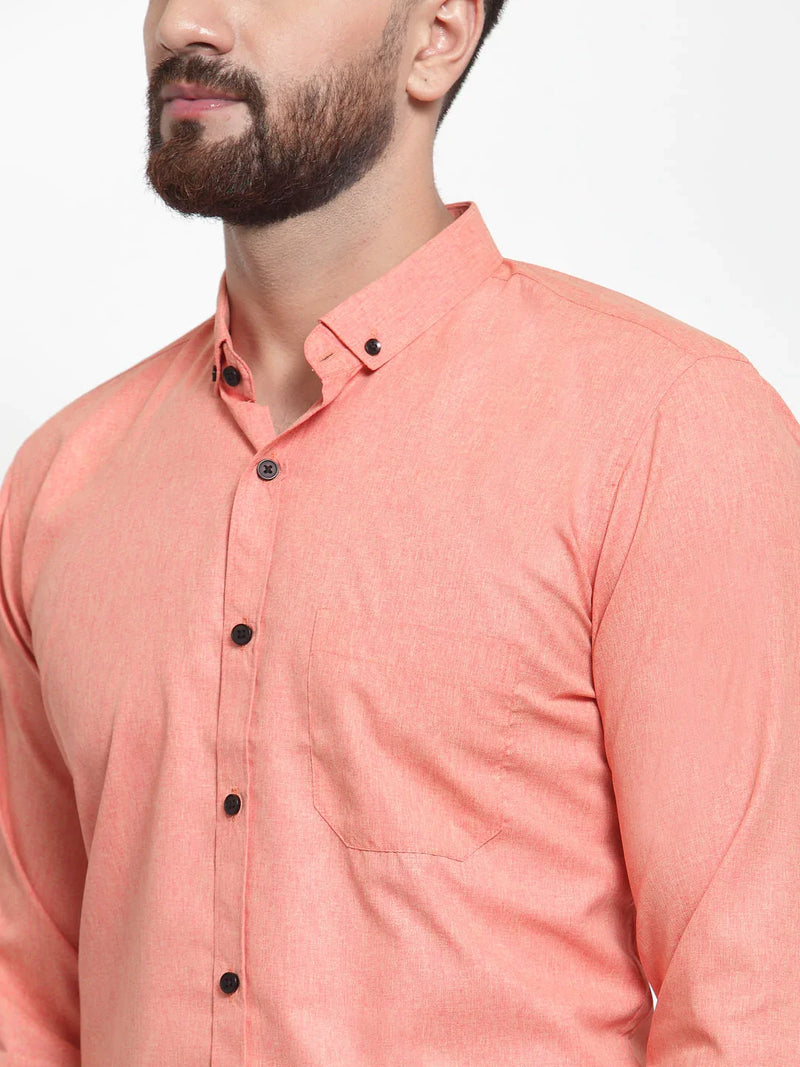 Jainish Peach Men's Cotton Solid Button Down Formal Shirts ( SF 734Peach )