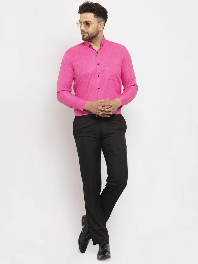 Jainish Pink Men's Cotton Solid Button Down Formal Shirts ( SF 734Pink )