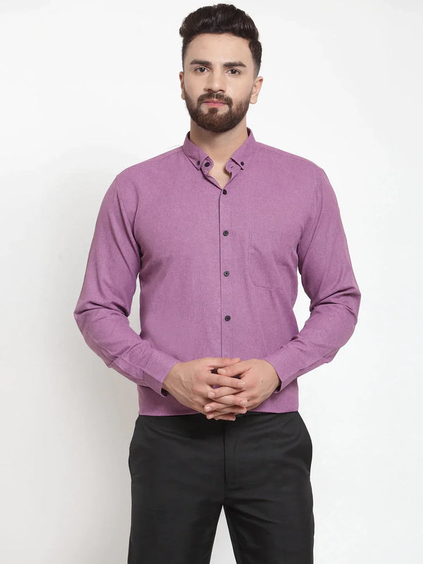 Jainish Purple Men's Cotton Solid Button Down Formal Shirts ( SF 734Purple )