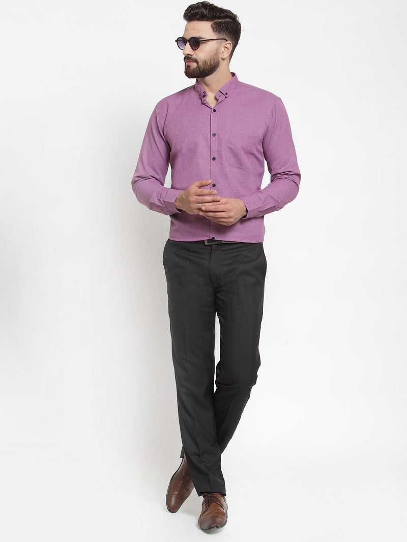 Indian Needle Purple Men's Cotton Solid Button Down Formal Shirts