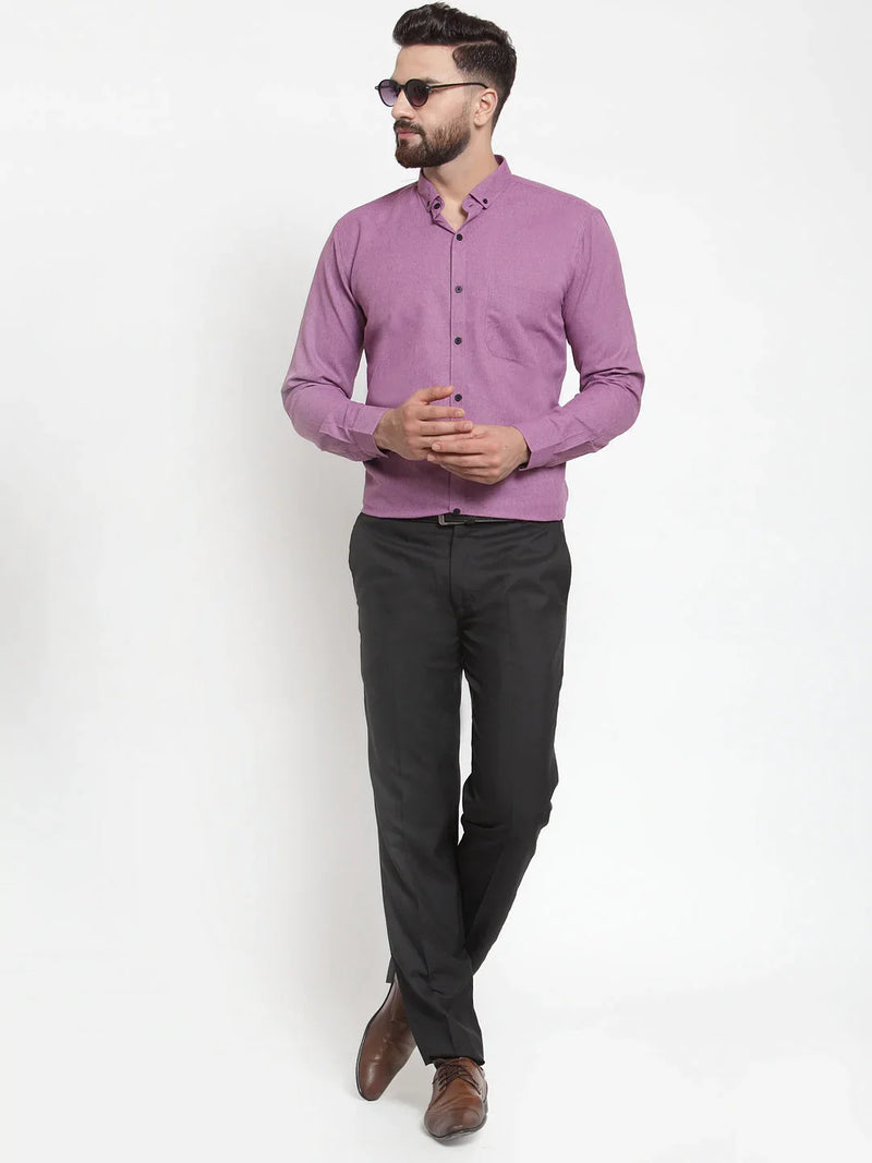 Jainish Purple Men's Cotton Solid Button Down Formal Shirts ( SF 734Purple )