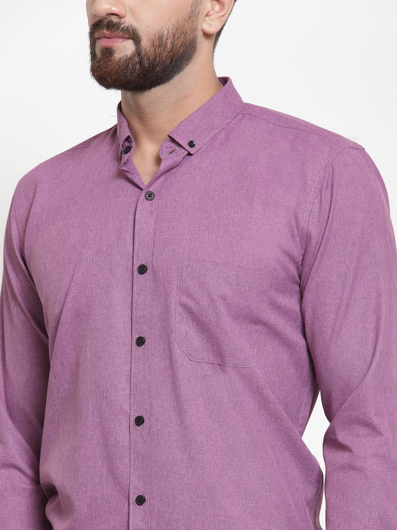 Indian Needle Purple Men's Cotton Solid Button Down Formal Shirts