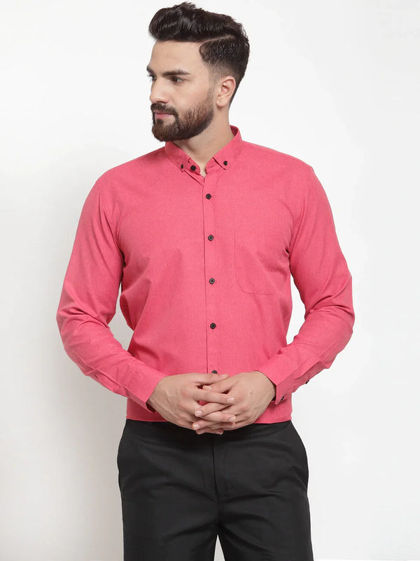 Jainish Red Men's Cotton Solid Button Down Formal Shirts ( SF 734Red )