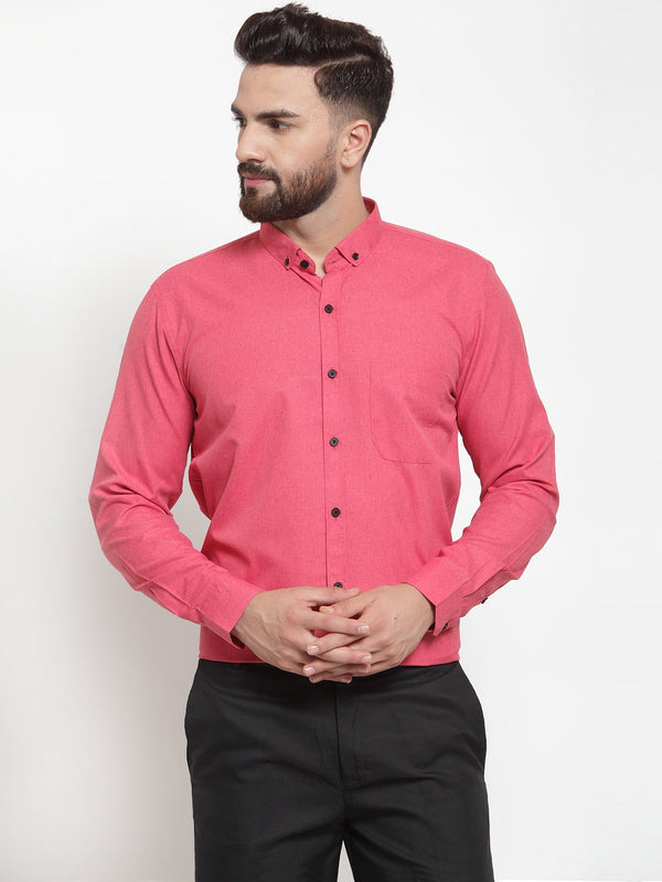 Indian Needle Red Men's Cotton Solid Button Down Formal Shirts