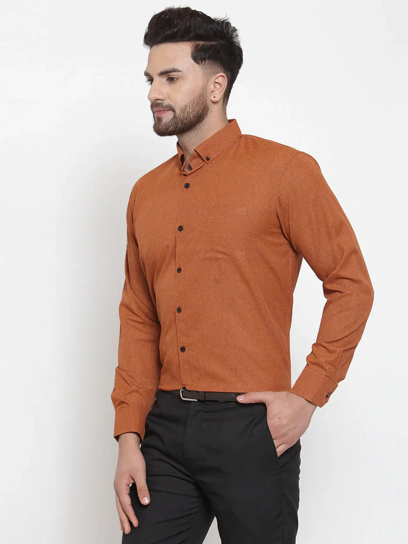 Jainish Rust Men's Cotton Solid Button Down Formal Shirts ( SF 734Rust )