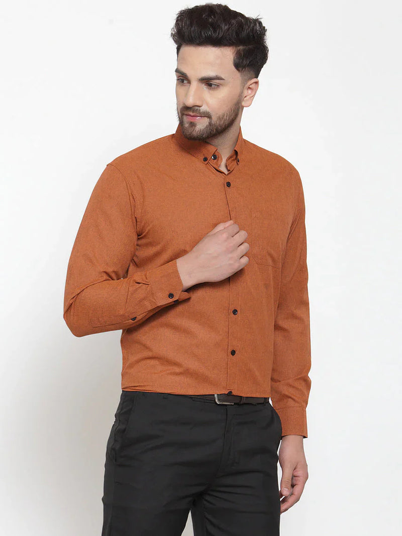 Jainish Rust Men's Cotton Solid Button Down Formal Shirts ( SF 734Rust )