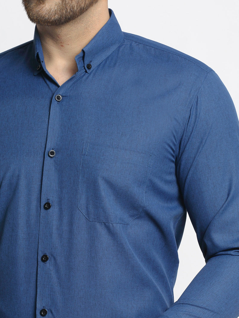 Indian Needle Navy Men's Cotton Solid Button Down Formal Shirts