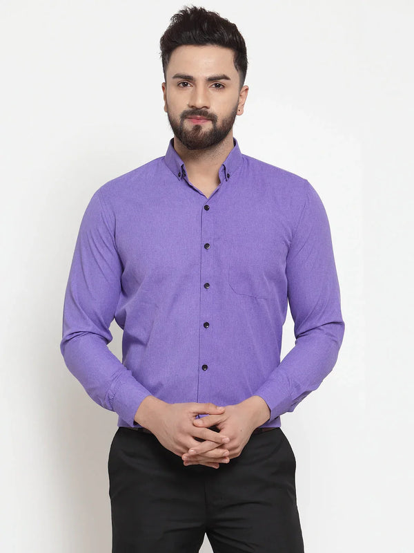 Jainish Purple Men's Cotton Solid Button Down Formal Shirts ( SF 734Voilet )