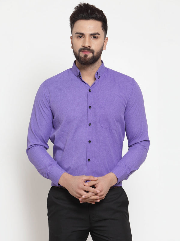 Indian Needle Purple Men's Cotton Solid Button Down Formal Shirts