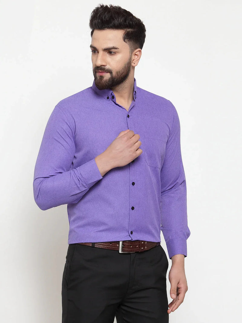 Jainish Purple Men's Cotton Solid Button Down Formal Shirts ( SF 734Voilet )