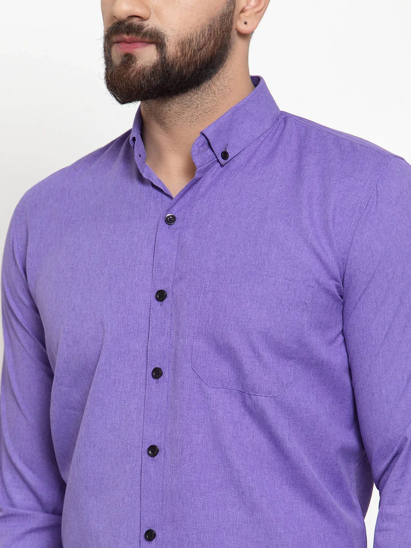 Jainish Purple Men's Cotton Solid Button Down Formal Shirts ( SF 734Voilet )