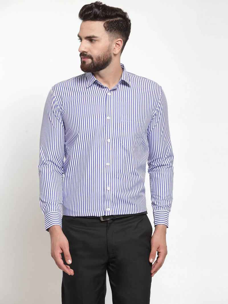 Jainish Blue Men's Cotton Striped Formal Shirts ( SF 735Blue )