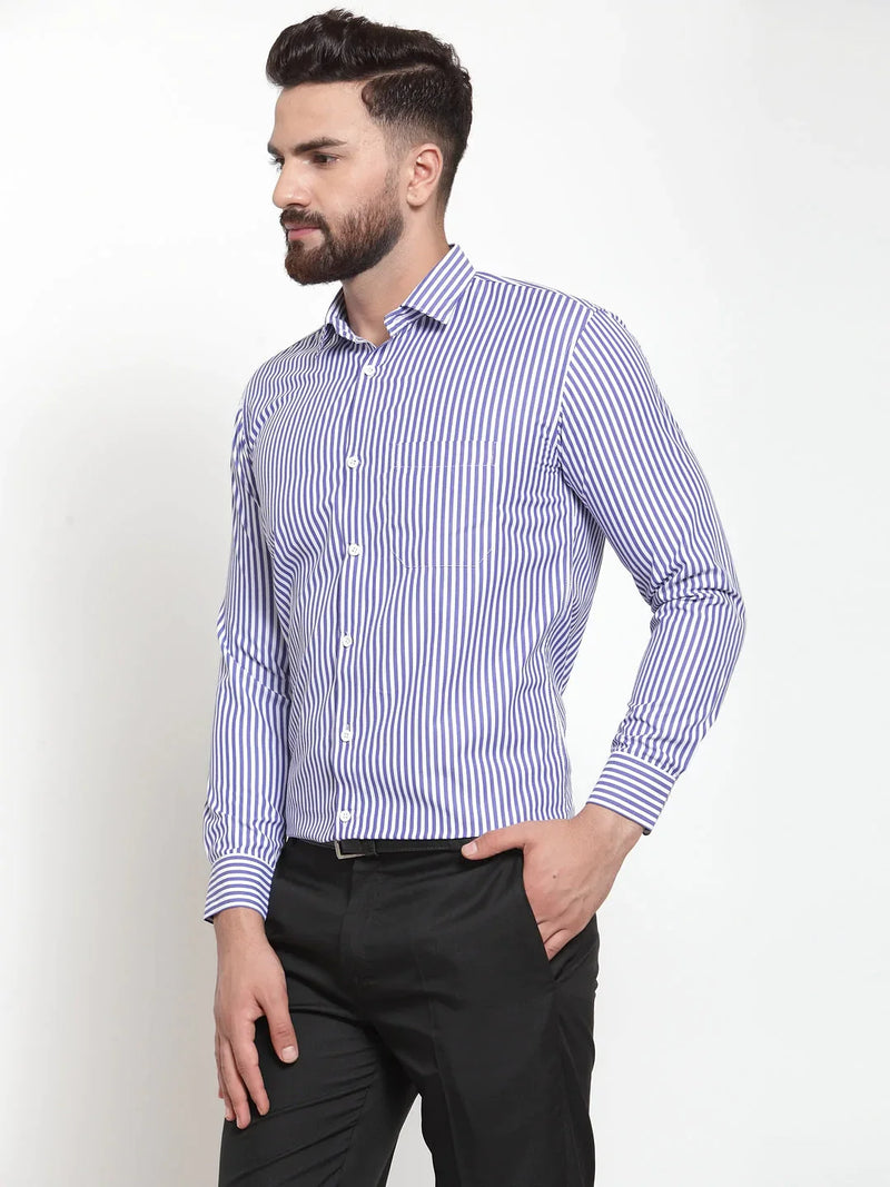 Jainish Blue Men's Cotton Striped Formal Shirts ( SF 735Blue )