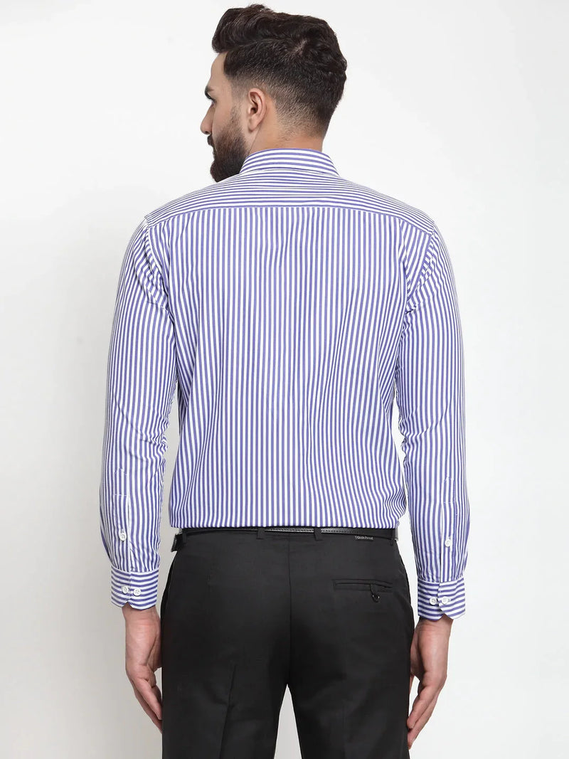 Jainish Blue Men's Cotton Striped Formal Shirts ( SF 735Blue )