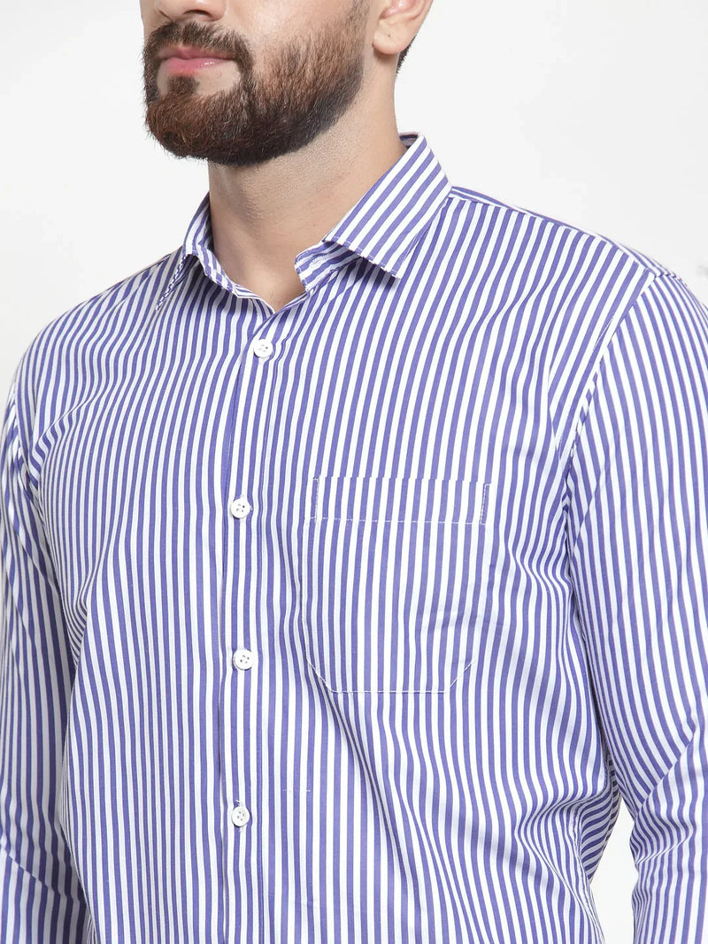 Jainish Blue Men's Cotton Striped Formal Shirts ( SF 735Blue )