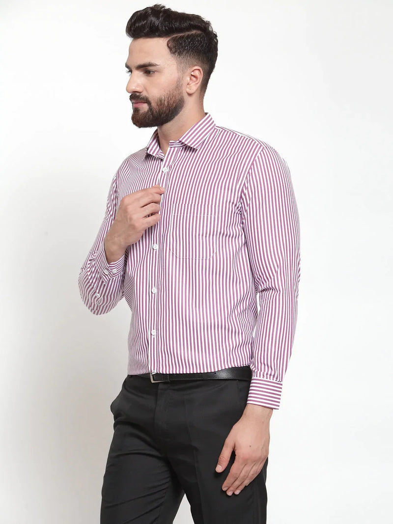 Jainish Purple Men's Cotton Striped Formal Shirts ( SF 735Purple )