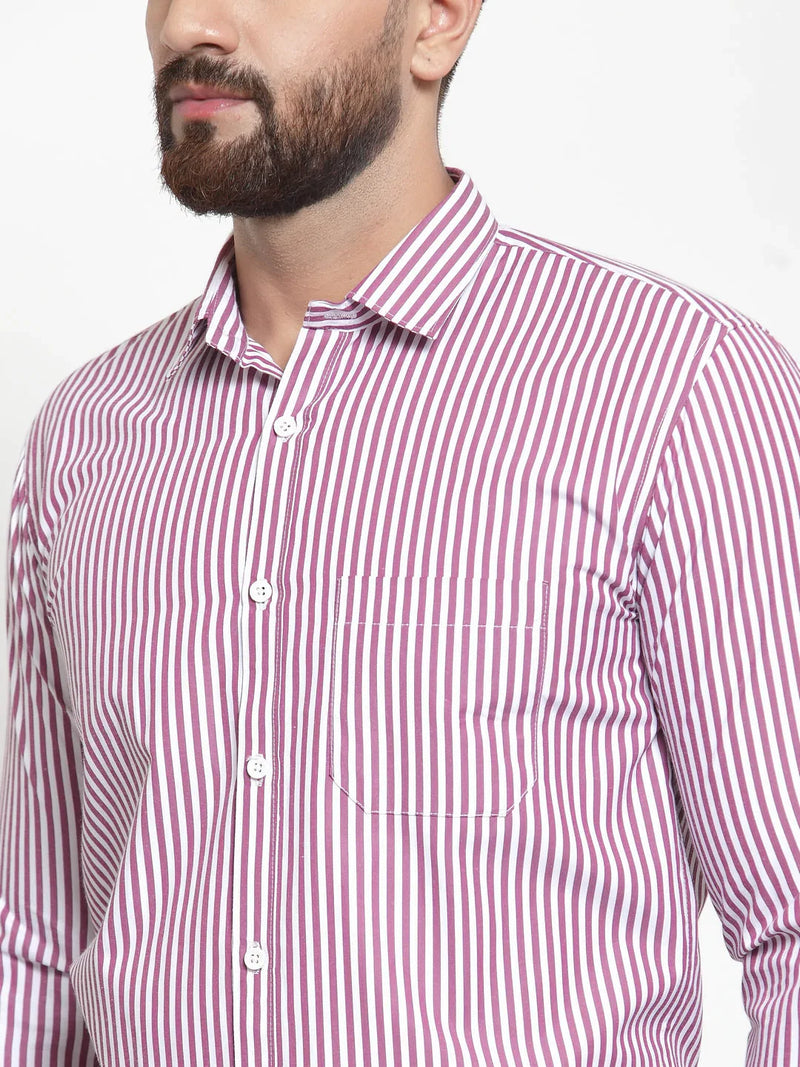 Jainish Purple Men's Cotton Striped Formal Shirts ( SF 735Purple )