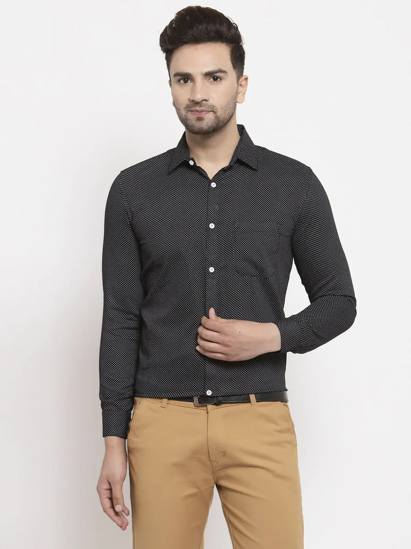 Jainish Black Men's Cotton Polka Dots Formal Shirts ( SF 736Black )