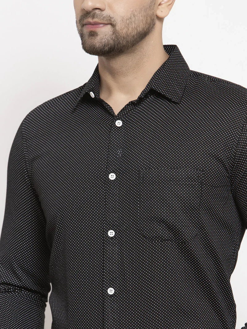 Jainish Black Men's Cotton Polka Dots Formal Shirts ( SF 736Black )