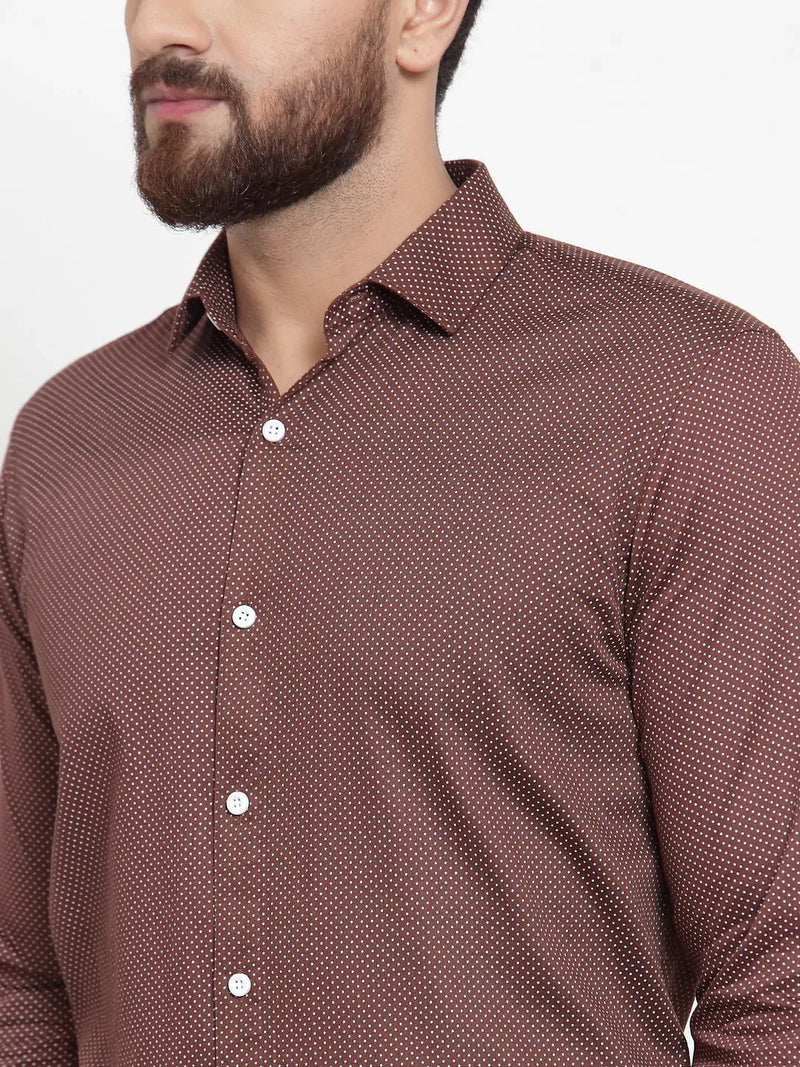 Jainish Brown Men's Cotton Polka Dots Formal Shirts ( SF 736Coffee )