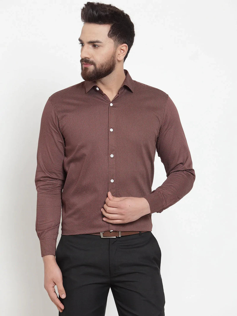 Jainish Brown Men's Cotton Polka Dots Formal Shirts ( SF 736Coffee )