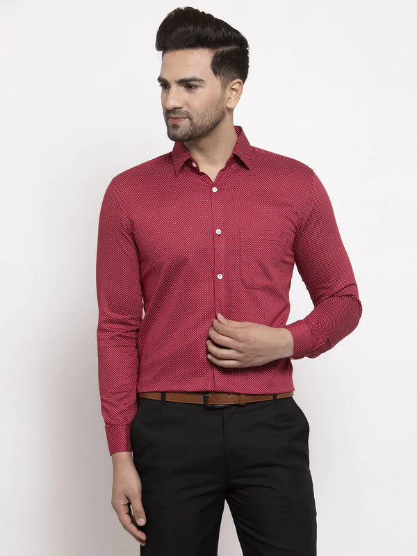 Jainish Maroon Men's Cotton Polka Dots Formal Shirts ( SF 736Maroon )