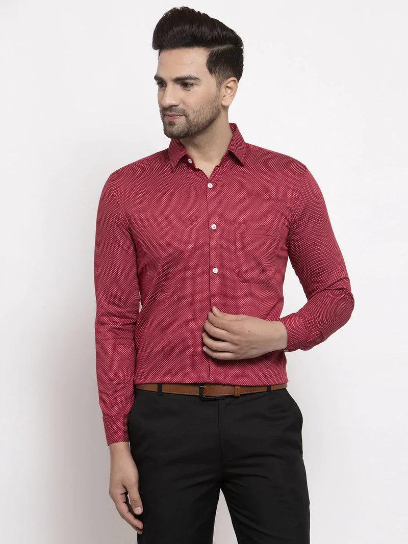 Jainish Maroon Men's Cotton Polka Dots Formal Shirts ( SF 736Maroon )