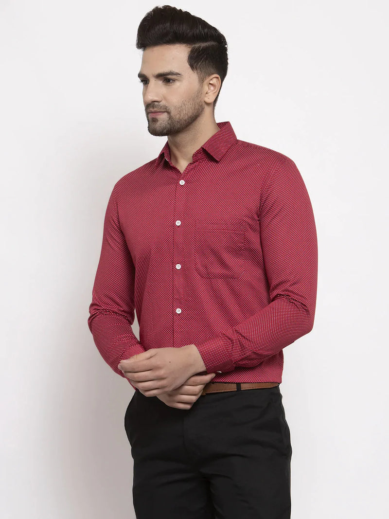 Jainish Maroon Men's Cotton Polka Dots Formal Shirts ( SF 736Maroon )