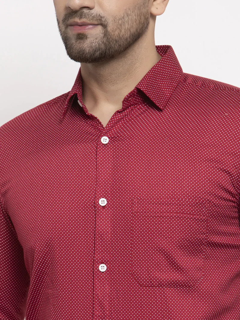 Jainish Maroon Men's Cotton Polka Dots Formal Shirts ( SF 736Maroon )