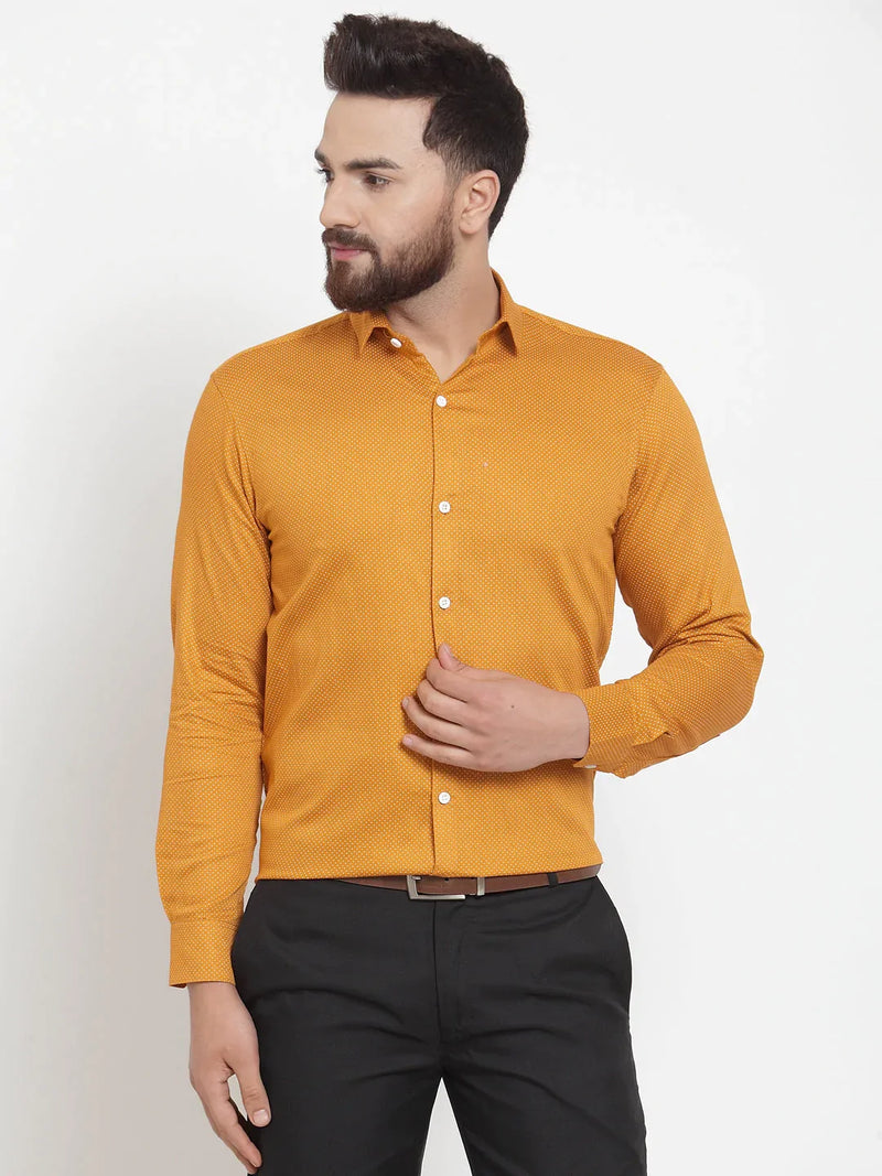 Jainish Yellow Men's Cotton Polka Dots Formal Shirts ( SF 736Mustard )