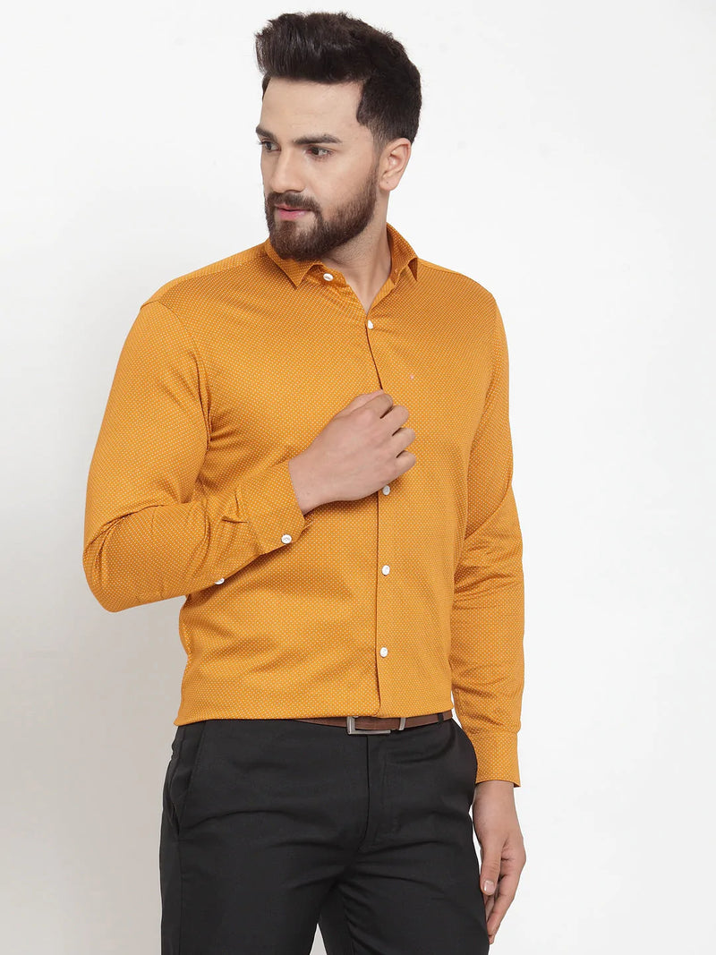 Jainish Yellow Men's Cotton Polka Dots Formal Shirts ( SF 736Mustard )