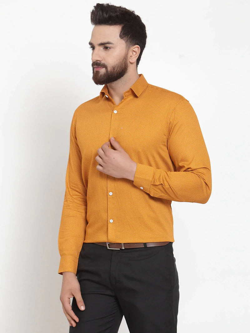 Jainish Yellow Men's Cotton Polka Dots Formal Shirts ( SF 736Mustard )