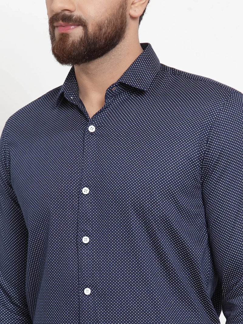 Jainish Navy Men's Cotton Polka Dots Formal Shirts ( SF 736Navy )