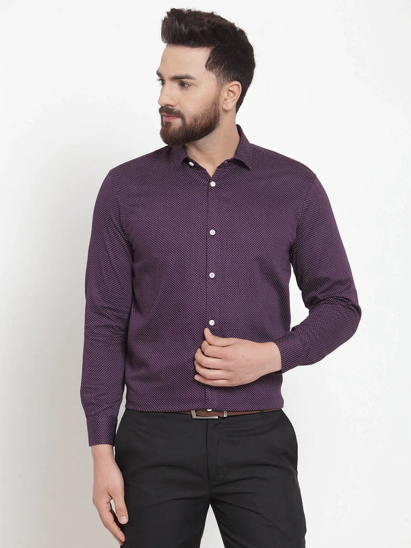 Jainish Purple Men's Cotton Polka Dots Formal Shirts ( SF 736Purple )