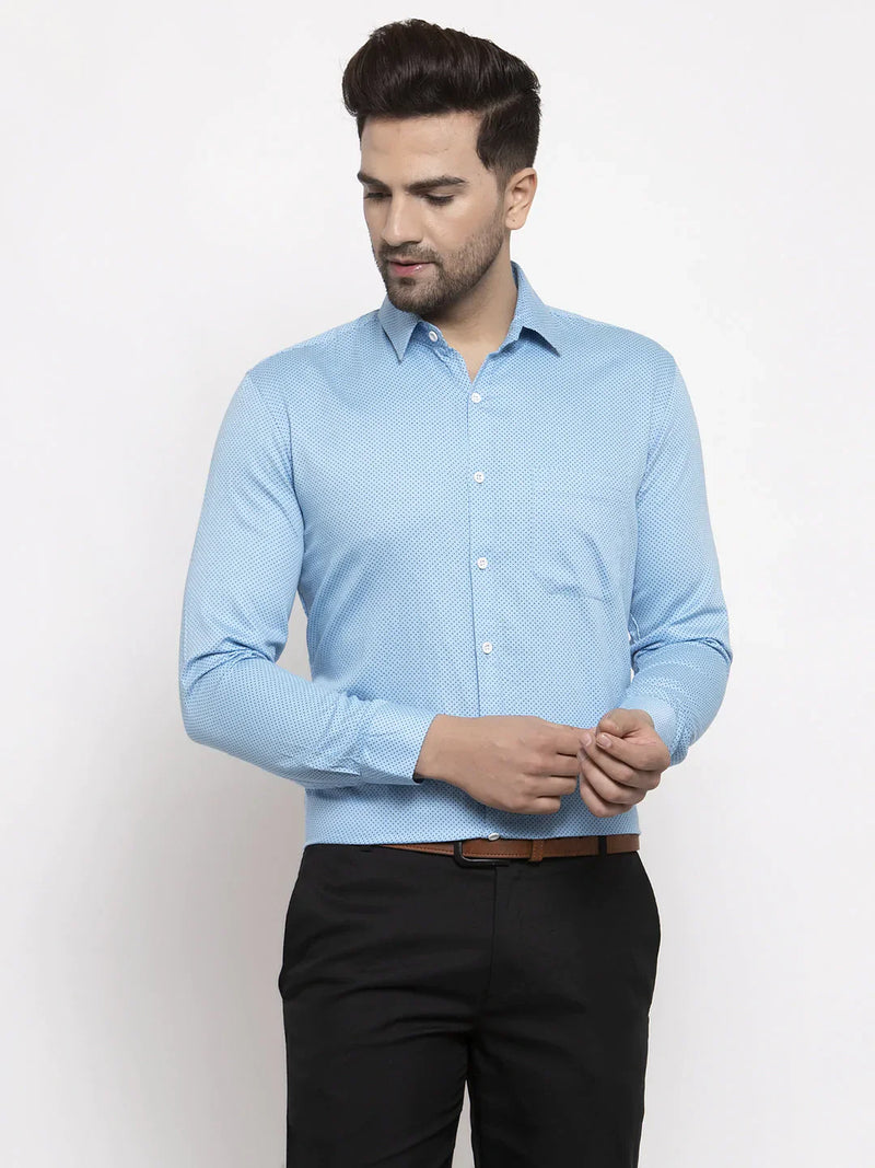 Jainish Blue Men's Cotton Polka Dots Formal Shirts ( SF 736Sky )