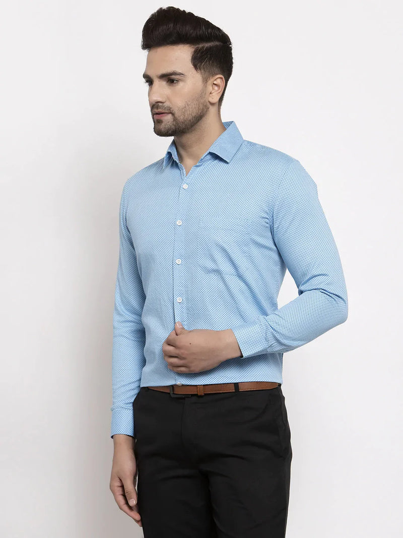 Jainish Blue Men's Cotton Polka Dots Formal Shirts ( SF 736Sky )