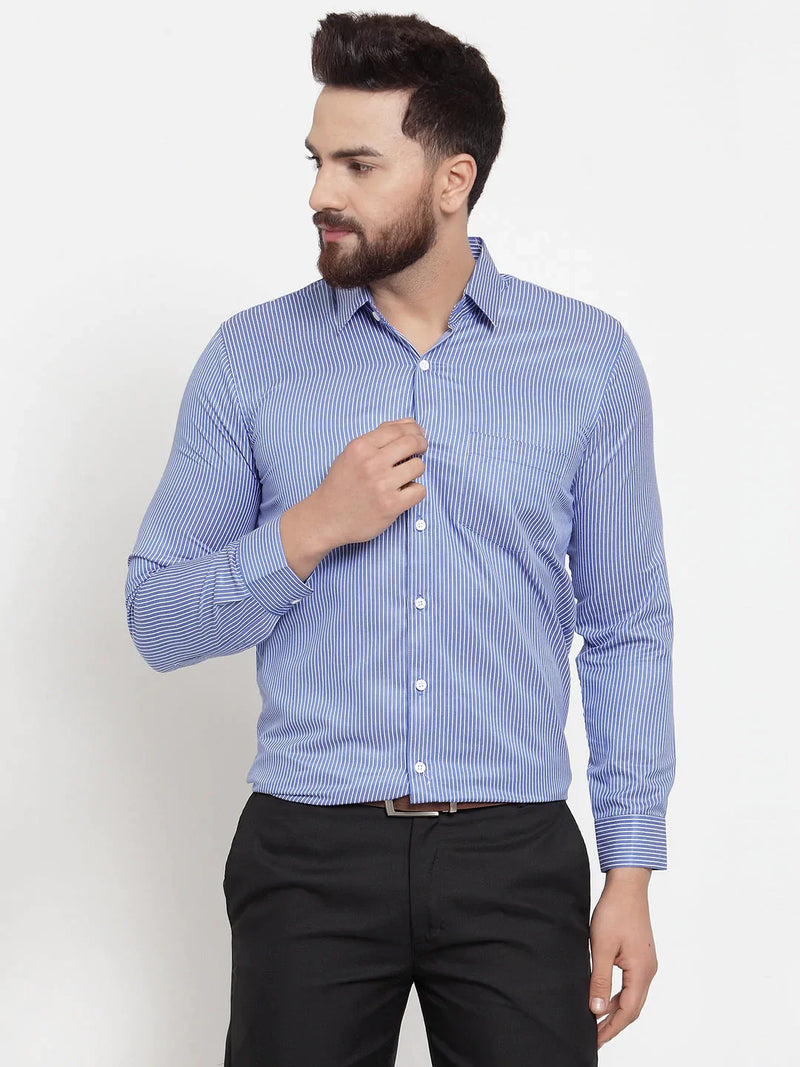 Jainish Blue Men's Cotton Stiped Formal Shirts ( SF 737Blue )