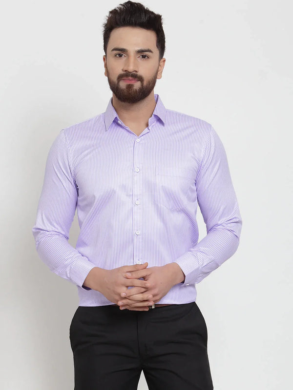 Jainish Purple Men's Cotton Stiped Formal Shirts ( SF 737Light-Purple )