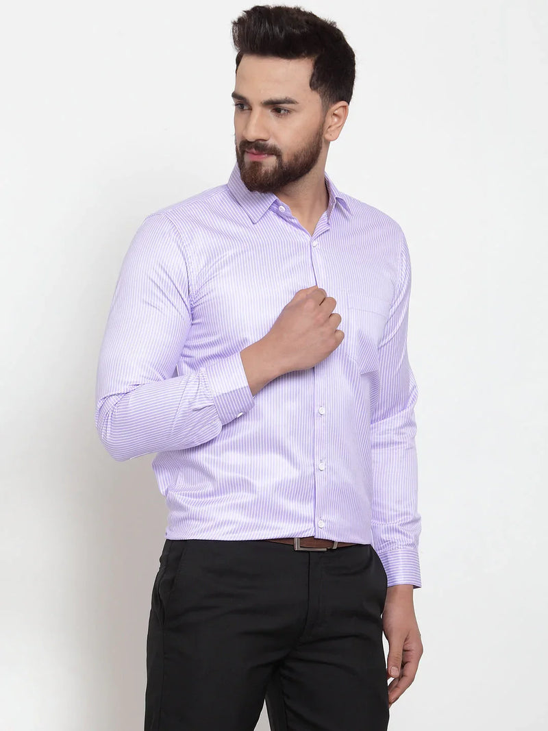 Jainish Purple Men's Cotton Stiped Formal Shirts ( SF 737Light-Purple )