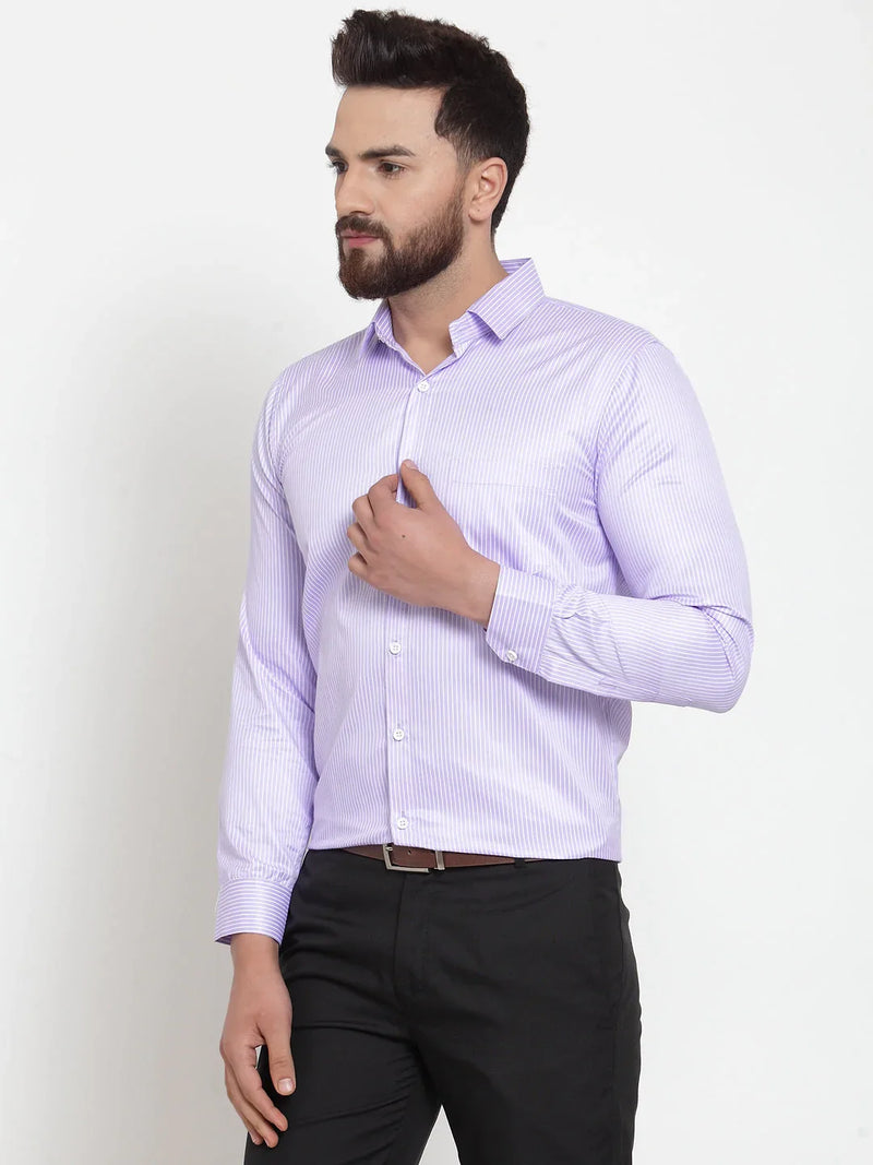 Jainish Purple Men's Cotton Stiped Formal Shirts ( SF 737Light-Purple )